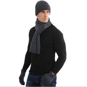 Men’sBeanie Hat Neck Warmer Scarf Gloves Set 3 PCS